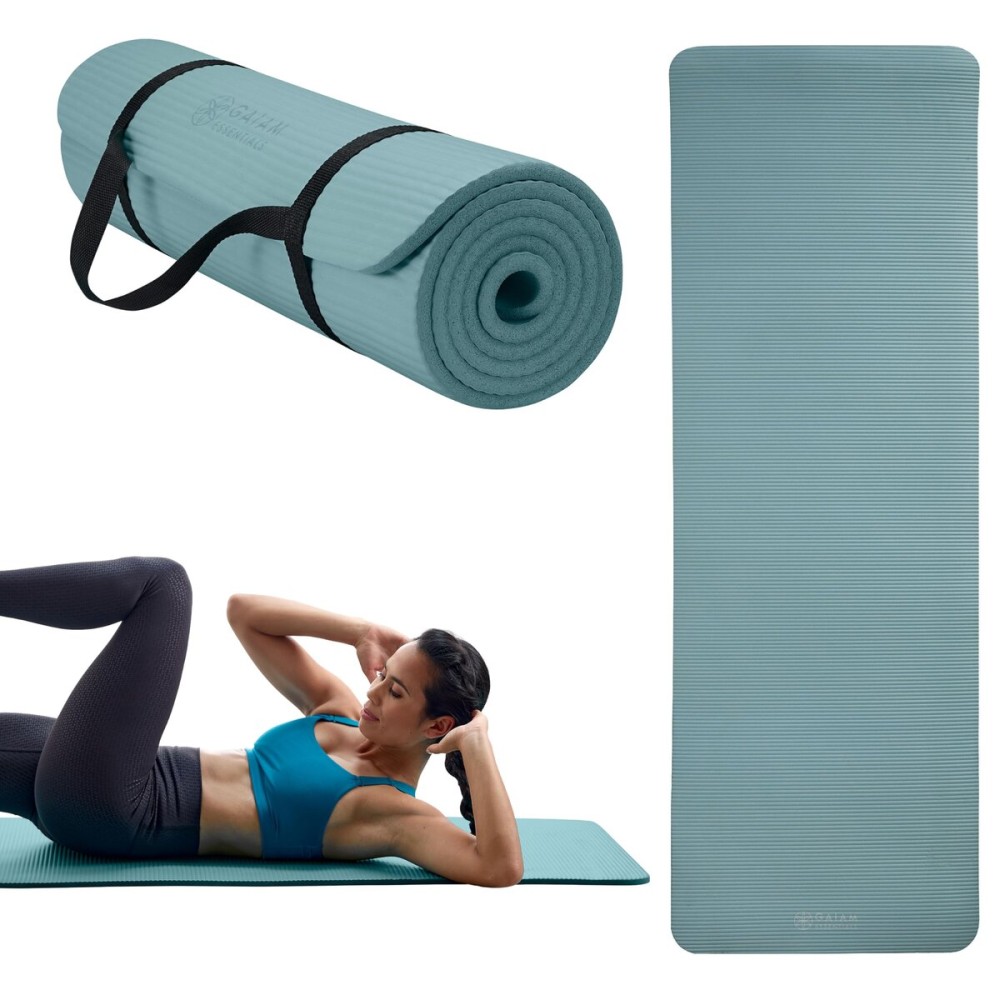 Gaiam Essentials Thick Yoga Mat Fitness & Exercise Mat with Easy-Cinch Carrier Strap,Balsam,72L X 24W X 2/5 Thick, 10mm
