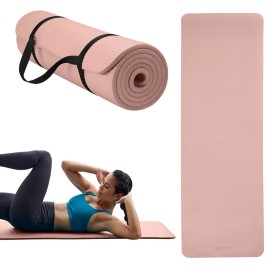 Gaiam Essentials Thick Yoga Mat Fitness & Exercise Mat with Easy-Cinch Carrier Strap,French Rose,72L X 24W X 2/5 Thick, 10mm