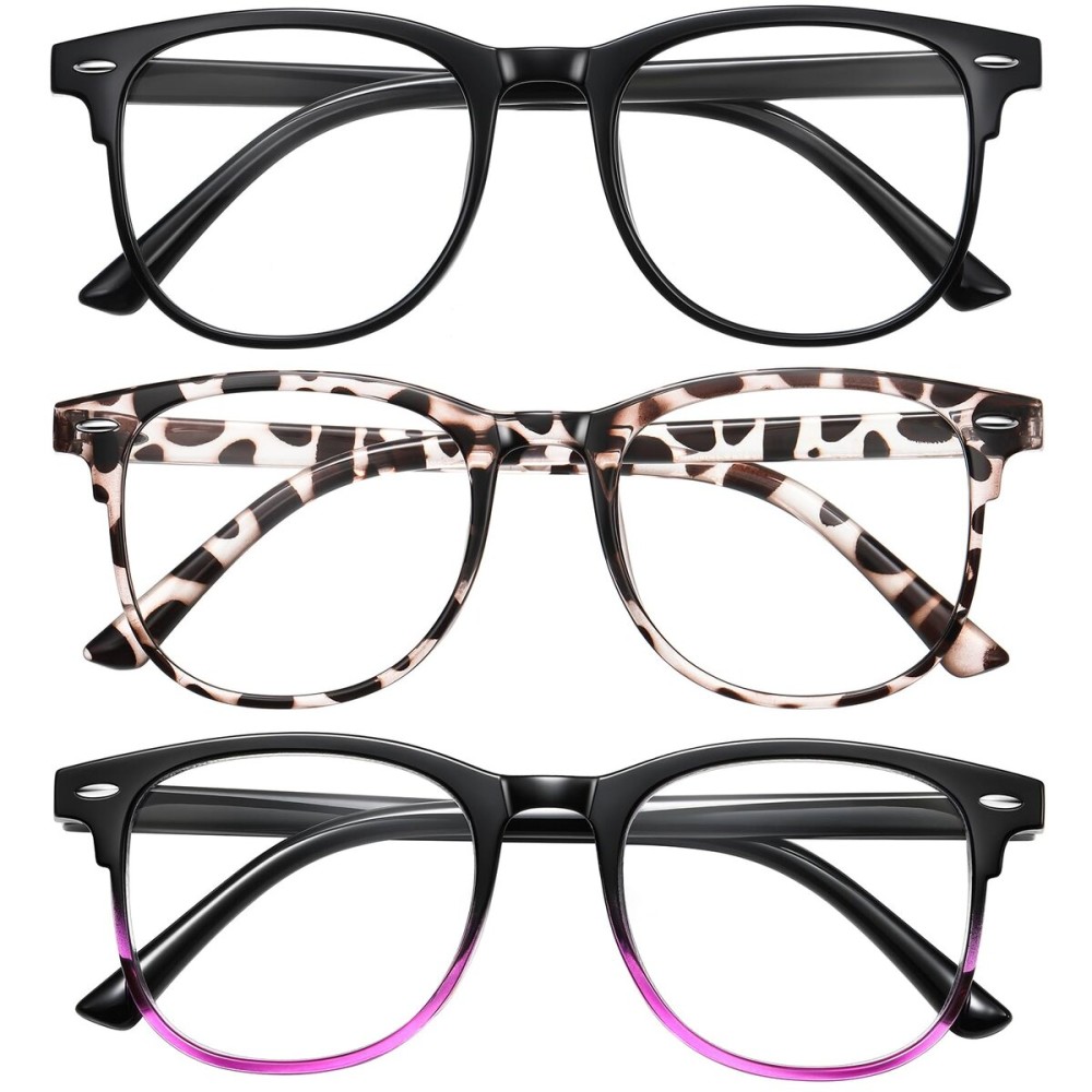 Okany 3 Pack Blue Light Blocking Glasses for Women Men, Round Computer Glasses Anti Eye Strain/UV/Glare Gaming Glasses