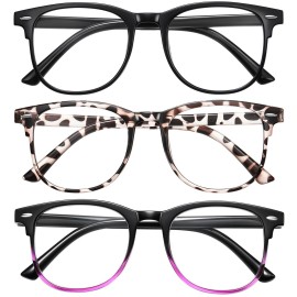 Okany 3 Pack Blue Light Blocking Glasses for Women Men, Round Computer Glasses Anti Eye Strain/UV/Glare Gaming Glasses