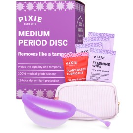 Pixie Menstrual Disc for Feminine Care - Ranked 1 for Best Tampon Alternative Period Disc - 100% Medical-Grade Silicone - Removes Like a Tampon - Wear 12 Hours - Capacity of 5 Tampons (Medium)