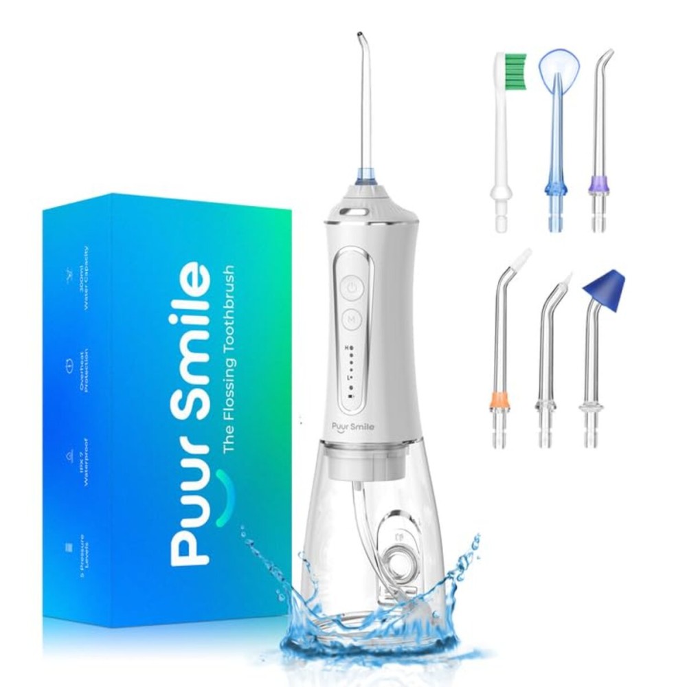 Professional Water Flosser - Advanced Dental Care for a Healthier Mouth, Gum, and Teeth - IPX7 Waterproof Oral Irrigator | 7 Replacement Tips, Travel-Friendly, Rechargeable - Oral Hygiene (White)