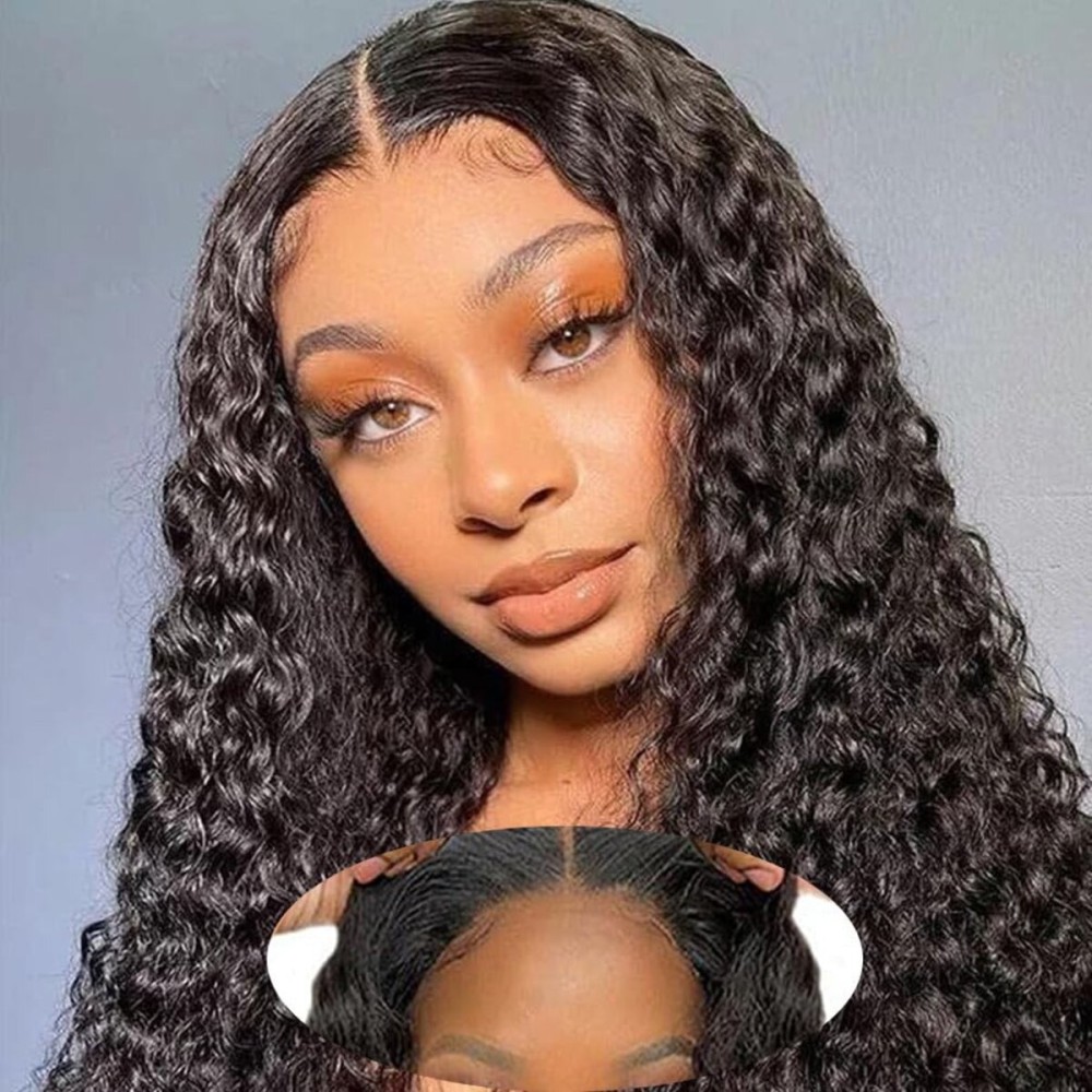 Srakuw Wear and Go Glueless Wigs Human Hair Pre Plucked Pre Cut Lace Front Wigs for Black Women 180 Density Water Wave Bob Wig Human Hair Curly Wig(20 Inch)