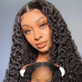 Srakuw Wear and Go Glueless Wigs Human Hair Pre Plucked Pre Cut Lace Front Wigs for Black Women 180 Density Water Wave Bob Wig Human Hair Curly Wig(20 Inch)