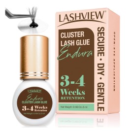 LASHVIEW Lash Cluster Glue Strong Hold, 3-4 Weeks Long-Lasting, Waterproof & Low Irritation, 2-3 Sec Drying Time, for Beginners & Professional Use(5ml)