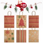 GSSUSA 24Pcs Christmas Gift bags 8.6x7x3.3\'\' Kraft Paper Bag with Handles, Assorted Designs Christmas Craft Bags,Sturdy Xmas Party Favors Bags, Holiday, Goodie, Treat, Retail Shopping bag