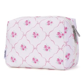 Narwey Makeup Bag Travel Cosmetic Bag Organizer Toiletry Bag Make Up Bags with Compartments for Women Girls (Bowknot and Flower)