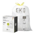 EKO 12.5 Gallon / 40-60 Liter, 110 Count Drawstring Trash Bags, Extra-Strong Garbage Bags, Unscented, Leak-Resistant, Easy-Dispense Roll for Kitchen & Household Use, Code Z, White