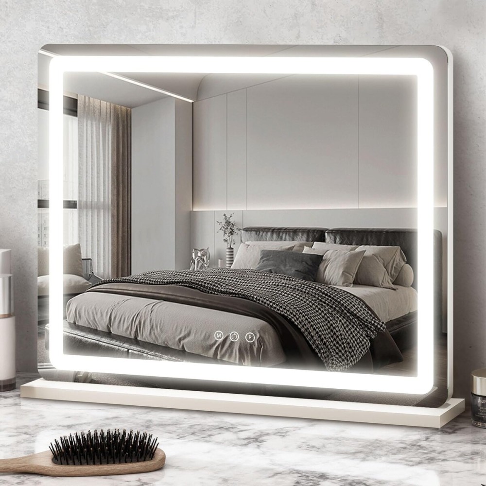 ROLOVE 23x18 Inch Vanity Mirror with Lights, 3-Color Modes, Dimmable LED Mirror with Touch Control - Large Makeup Mirror for Dressing Room (Wall/Tabletop Mount)