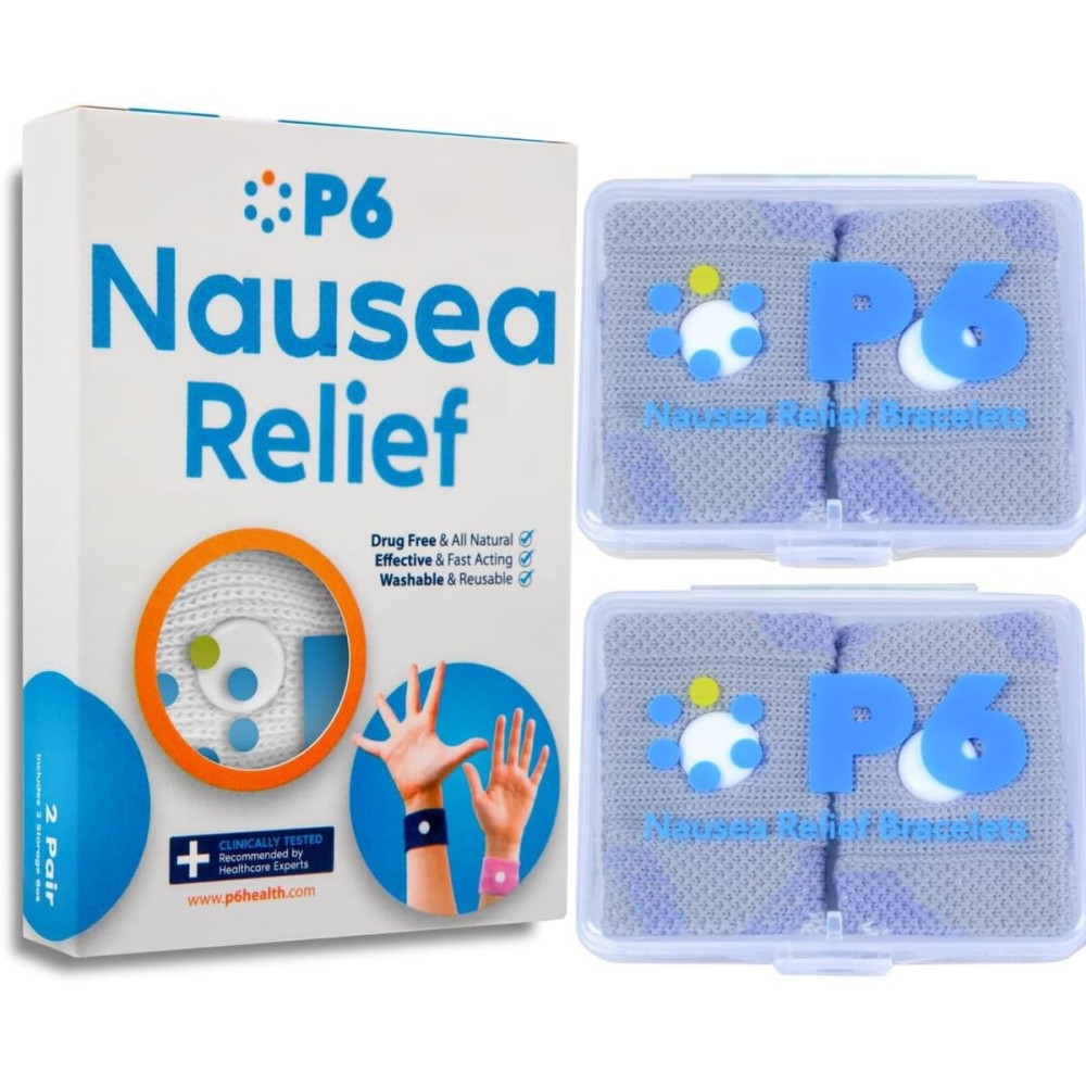 P6 Motion Sickness Bands for Adults Wristbands for Anti Nausea Sea Cruise Travel Car Pregnancy Morning Sickness All-Natural Non Drowsy Relief Acupressure Treatment (2 Pack, Grey - Grey)