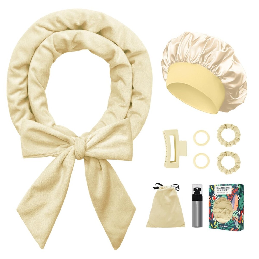 Gwabee Heatless Curls Overnight Hair Curler, 70 Soft Hair Curlers to Sleep In No Heat Curls Overnight, 9 PCS No Heat Curlers Set for Women - Champagne