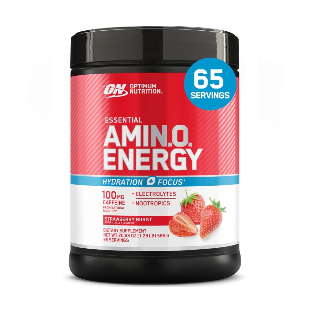 Optimum Nutrition Amino Energy Powder Plus Focus, with BCAA, Electrolytes, and Caffeine, Strawberry Burst, 65 Servings (Packaging May Vary)