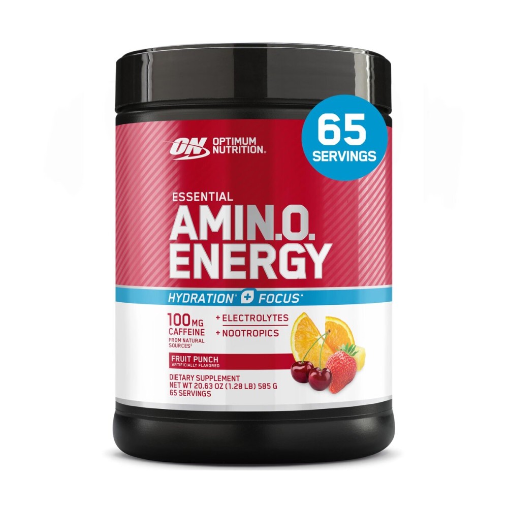 Optimum Nutrition Amino Energy Powder Plus Focus, with BCAA, Electrolytes, and Caffeine, Fruit Punch, 65 Servings (Packaging May Vary)
