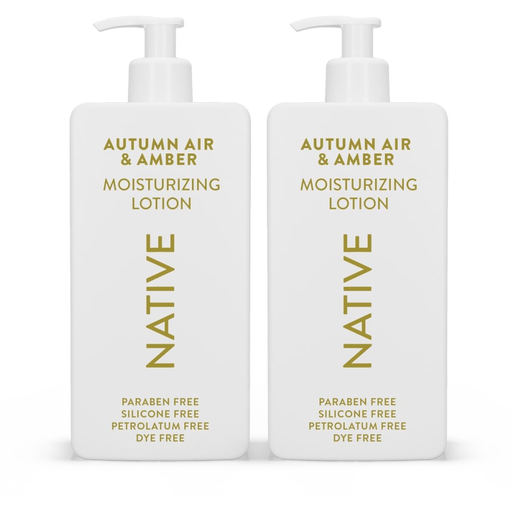 Native Body Lotion with Naturally Derived Ingredients - Autumn Air & Amber - Silicone, Paraben, & Dye Free Leaving Skin Soft and Hydrating | Fall Seasonal Scent Bundle, 16.5 oz - 2 Pk