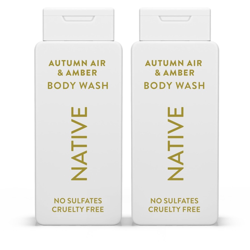 Native Body Wash with Naturally Derived Ingredients - Autumn Air & Amber - For Women & Men, Sulfate, Paraben, & Dye Free Leaving Skin Soft and Hydrating | Fall Seasonal Scent Bundle, 18 oz - 2 Pk