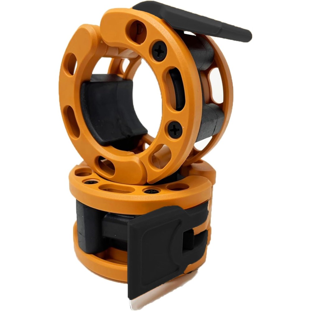 Clout Fitness Olympic Barbell Clamps Collars Quick Release Pair of Locking Weight Clips Fit 2 Inch Barbell for Weightlifting (Orange/Black)