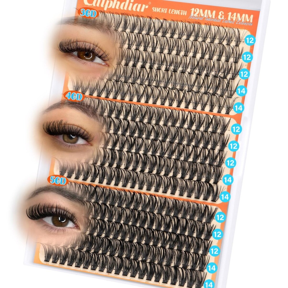Lash Clusters Natural Cluster Eyelash Extensions 12mm 14mm Individual Lashes DIY Lash Extension 30D 40D 50D Eyelash Clusters Wispy Cluster Lashes 300pcs Lash Cluster C-Curly by Calphdiar