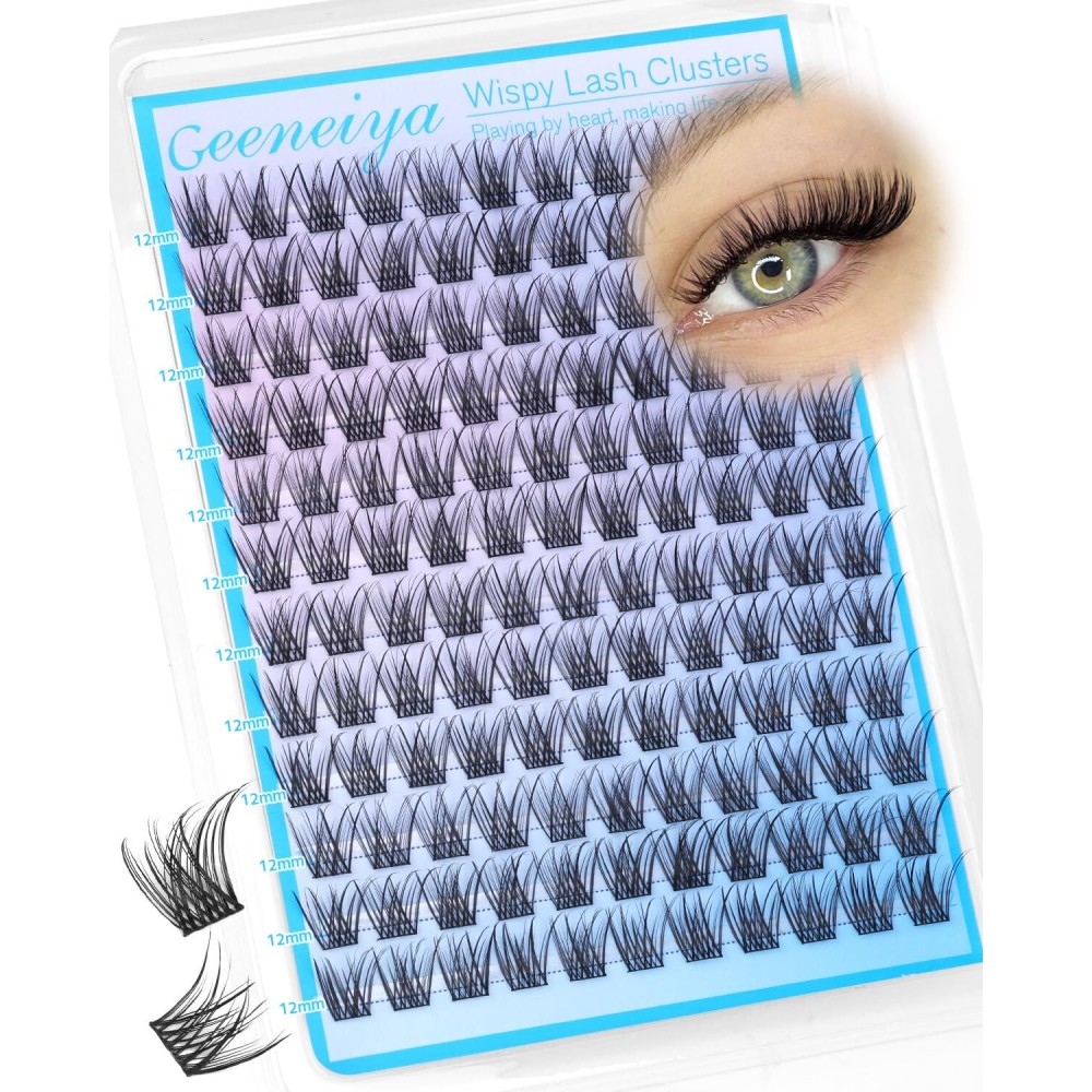 Short Lash Clusters Wispy C Curl Eyelash Clusters 12MM Individual Eyelashes Natural Cluster Eyelash Extensions Natural Looking Cluster Lashes by Geeneiya144PCS, C Curl, 12mm)