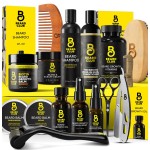 The Beard Club Ultimate Beard Growth Kit - Derma Roller, Growth Oil, Vitamins, Vitamin Spray, Biotin Balm, Conditioner, Cream, Balms, Shampoo, Razor, Scissors, Combs, Brush, Cleansing Spray - Gift Set