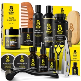 The Beard Club Ultimate Beard Growth Kit - Derma Roller, Growth Oil, Vitamins, Vitamin Spray, Biotin Balm, Conditioner, Cream, Balms, Shampoo, Razor, Scissors, Combs, Brush, Cleansing Spray - Gift Set