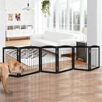 ZJSF Freestanding Foldable Dog Gate for House Extra Wide Wooden Black Indoor Puppy Gate Stairs Dog Gates Doorways Tall Pet Gate 6 Panels Fence