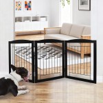 ZJSF Freestanding Foldable Dog Gate for House Extra Wide Wooden Black Indoor Puppy Gate Stairs Doorways Pet Gate Tall Dog Fence 3 Panels Fence