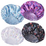 Shower Caps for Women, 4 PCS Elastic and Reusable Bath Caps, Double Layers Shower Cap Reusable Waterproof, Bathing Shower Caps, Environmental Bath Hair Protection Cap - Polka Dots
