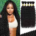 Human Braiding Hair for Boho Braids 200g 18 Inch Deep Wave Boho Hair for Braiding Knotless 12A Curly Hair Extensions Bulk Bohemian 5 Bundles/Pack Natural Color