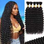 Human Braiding Hair for Boho Braids 200g 20 Inch Deep Wave Boho Hair for Braiding Curly Human Hair Extensions Knotless 12A Bulk Bohemian 5 Bundles/Pack Natural Color