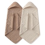 Yoofoss Hooded Baby Towels for Newborn 2 Pack 100% Muslin Organic Cotton Baby Bath Towel with Hood for Babies, Infant, Toddler and Kids, 37.5x37.5, Soft and Absorbent Newborn Essential, Beige&Coffee