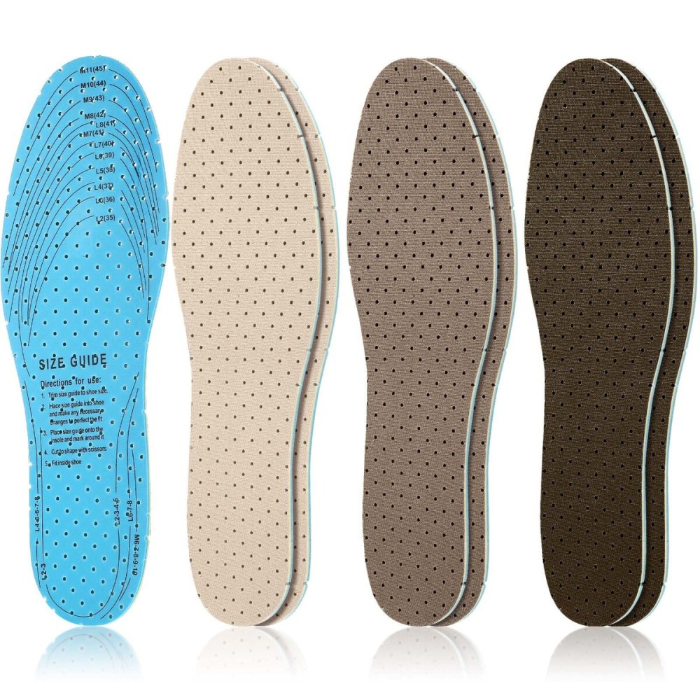 Sintege 3 Pairs Breathable Shoe Insoles Inserts Soft Cushioning Double-Layer Latex Foam Perforated Replacement Insoles for Men 7-11 Woman 2-8(Brown,Khaki,Light Khaki)