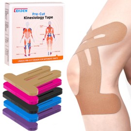 IEADEN Precut Kinesiology Tape for Knees, 10 Pcs - Knee Support & Stability, Knee Pain Relief Athletic Tape - Elastic & Waterproof, Breathable Hypoallergenic Latex-Free Tape, Beige