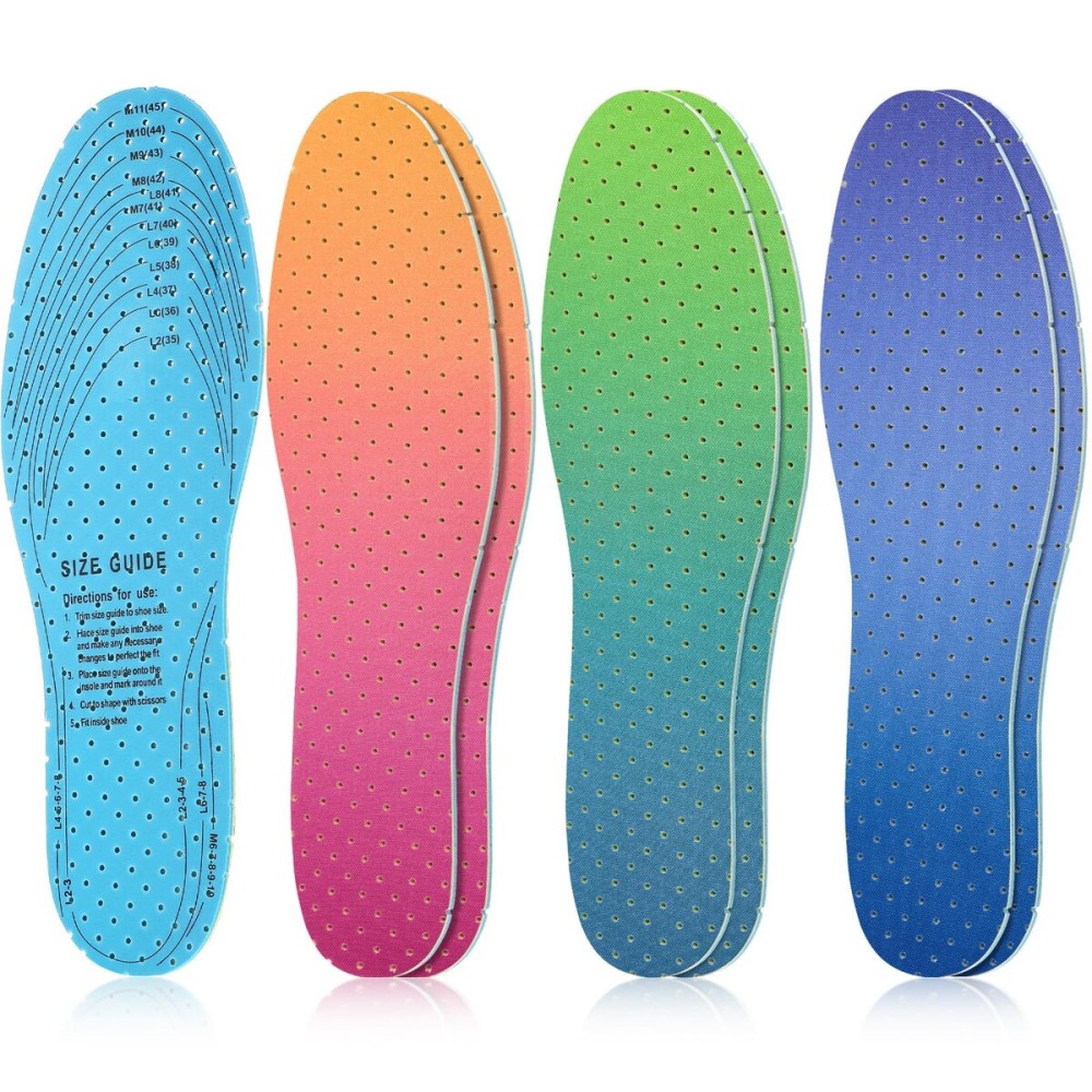 Sintege 3 Pairs Breathable Shoe Insoles Inserts Soft Cushioning Double-Layer Latex Foam Perforated Replacement Insoles for Men 7-11 Woman 2-8 (Gradient Orange,Purple,Cyan)