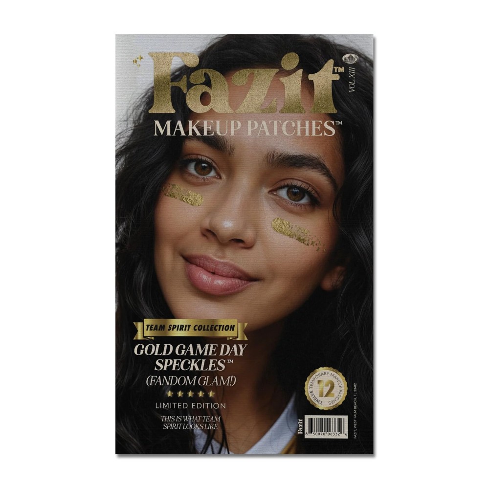 Fazit Makeup Patches - Gold Game Day Speckles - Glow Up Game Day Makeup for Women - Sports Face Paint Cosmetic Glitter for Face - Cute Fan Accessories
