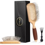 BFWood Paddle Hair Brush with Steel Bristles, Metal hair brush, Help Hair Growth and Massaging Scalp, Anti-frizz Metal Detangling Brush Styling Hairbrush