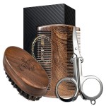 BFWood Mens Beard Brush Comb Kit: Small Travel Beard Set - Natural Boar Bristles With Black Walnut Wood, Grooming Sandalwood Mustache Comb, Mustache Trimming Sissors With Storage Bag
