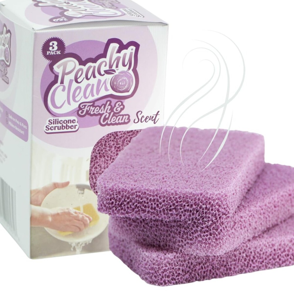 Peachy Clean Silicone Dish Sponge Scrubbers, Fresh & Clean Scent, Non-Scratch, Odor-Resistant, Durable Dish Sponges for Kitchen