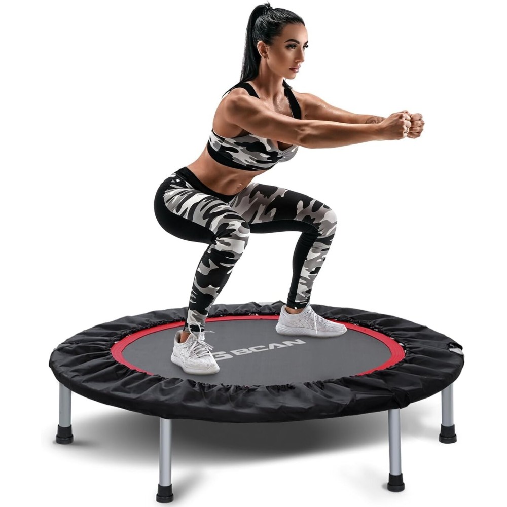 BCAN 40 Foldable Mini Trampoline Fitness Trampoline with Safety Pad, Rebounder Exercise Trampoline for Adults Indoor/Garden Workout, Max Load 330lbs, Deep Black