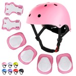 WayEee Kids Bike Helmet Set Skateboard Knee Pads, Helmet Pad Set Protective Gear Set Adjustable for Girls Kids 3-14 Helmet Elbow Pads Wrist Guards for Sport Cycling Bike Roller Skating Scooter, Pink
