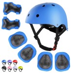 WayEee Kids Bike Helmet Set Skateboard Knee Pads, Helmet Pad Set Protective Gear Set Adjustable for Girls Kids 3-14 Helmet Elbow Pads Wrist Guards for Sport Cycling Bike Roller Skating Scooter, Blue