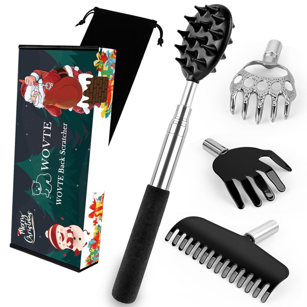 WOVTE Stocking Stuffers for Men Women Adults, Back Scratcher with Christmas Packaging Box & 4PCS Detachable Scratching Heads, Christmas Gifts for Men Women Husband Dad Mom Wife, White Elephant Gifts