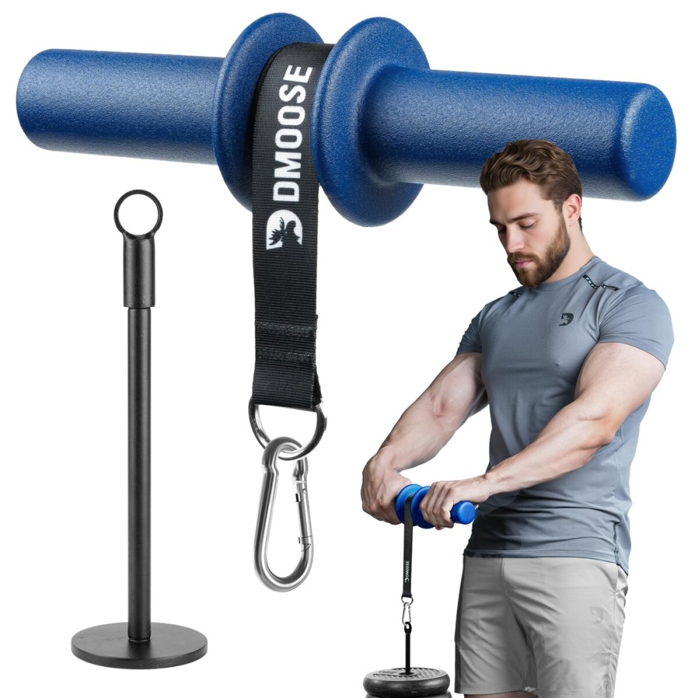 DMoose Fitness Forearm Strengthener & Wrist Roller - Arm Exerciser with Non-Slip Premium Grip, Durable Nylon Strap - Helps with Elbow Tendonitis, Wrist Recovery & Strength Training (Blue)