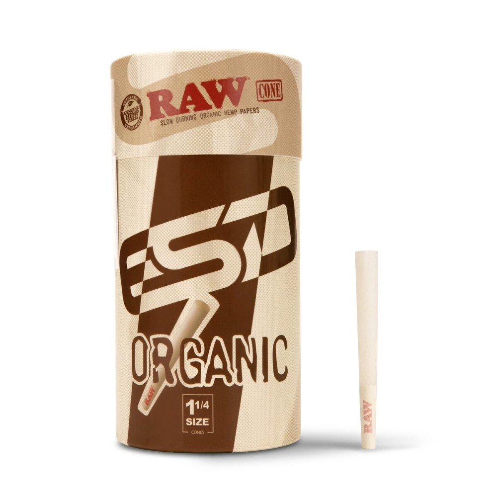 RAW Cones Organic 1-1/4 Size Pre-Rolled - 150 Pack - Rolling Paper with Tips & Packing Tubes Included