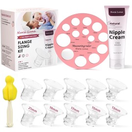Nursi Luna Flange Sizing Kit with Flange Inserts 10PCS, Nipple Ruler, Silicone Flanges Insert 13/15/17/19/21mm for 24mm Flange/Shield, Pumping Breastfeeding Essentials Kit