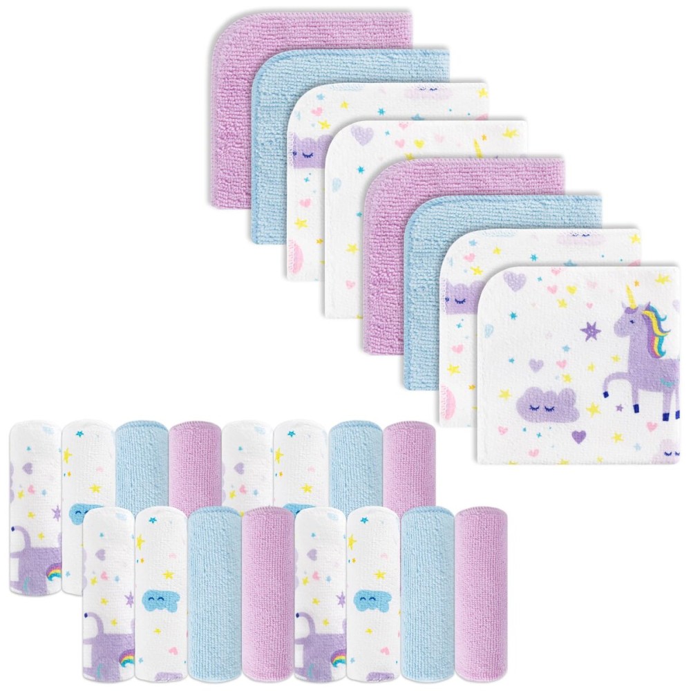 Baby Washcloths, 24Pack Baby Wash Cloths Extra Soft & Ultra Absorbent, Baby Towels and Washcloths Face Towels for Unisex Boys Girls Body, Washclothes Gentle on Sensitive Skin, 9x9 Rainbow Unicorn