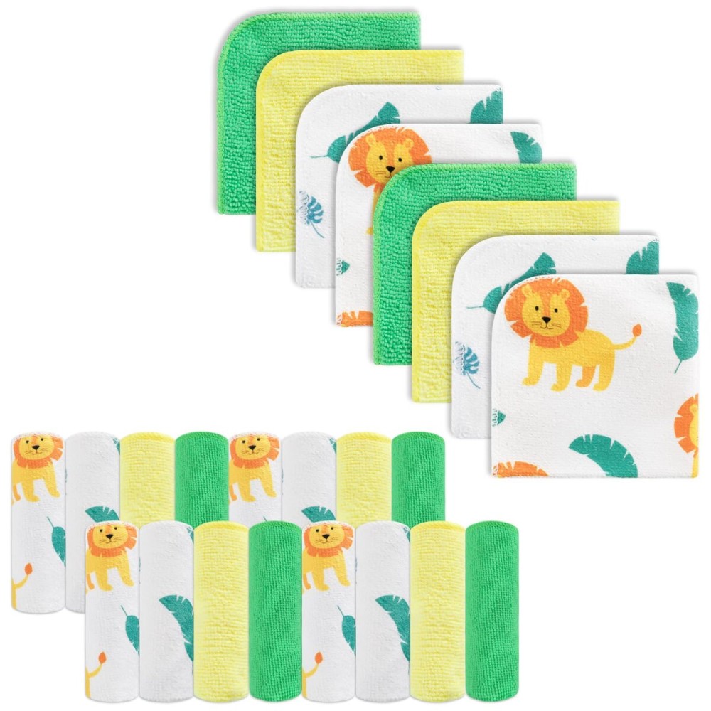 Baby Washcloths, 24Pack Baby Wash Cloths Extra Soft & Ultra Absorbent, Baby Towels and Washcloths Face Towels for Unisex Boys Girls Body, Washclothes Gentle on Sensitive Skin, 9x9 Lion