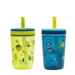 Zak Designs Kelso Toddler Tumblers Benefiting St. Jude, For Travel or At Home, 15oz 2-Pack Durable Plastic Sippy Cups With Leak-Proof Design is Perfect For Kids (Space and Smiles)