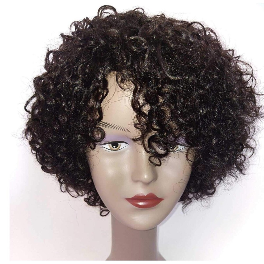 HUA Short Curly Human Hair Wigs for Black Women Glueless 10 Inch Kinky Curly Bob Wig Human Hair I Part Lace Short Wigs for Women Glueless Natural Black Color 180% Density Daily Use