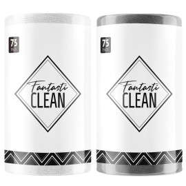 Fantasticlean Microfiber Cleaning Cloth Roll -150 Pack, Tear Away Microfiber Towels, 12 x 12, Reusable, Washable, Ultra Absorbent Dishcloth for Car, Home Supplies, Pet, Kitchen (White & Dimgrey)