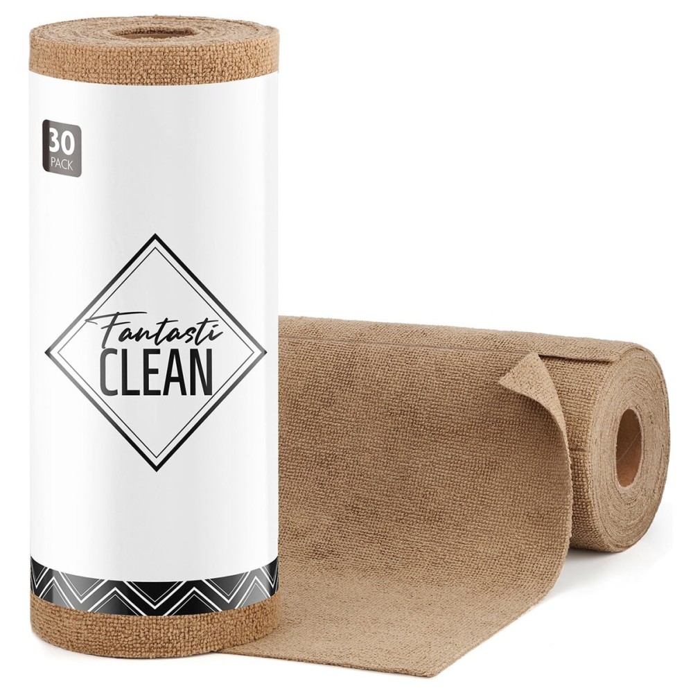 Fantasticlean Microfiber Cleaning Cloth Roll -30 Pack, Tear Away Microfiber Towels, 12 x 12, Reusable, Washable, Scratch Free, Ultra Absorbent Dishcloth for Car, Home Supplies, Pet, Kitchen (TAN)